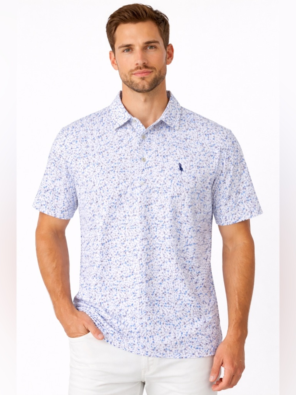Tailor Byrd Ditsy Floral Performance Polo Golf Shirt White Blue Men's  Size XL